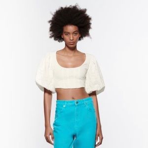 ZARA New with Tags Balloon Sleeve Corset Top in Ecru (M)